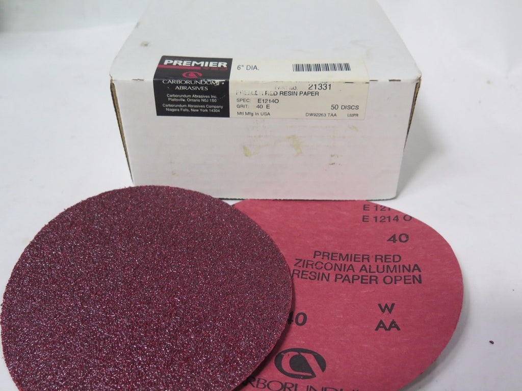 PREMIER CARBORUNDUM 6" Red Resin Paper Disc Zirconia Aluminum 21331 Grit 40 New