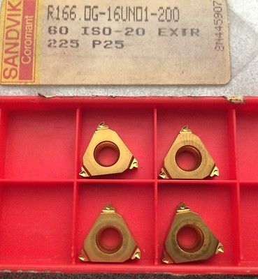 SANDVIK Coromant R166.0G-16UNO1-200 60 ISO 225 P25 Lathe Carbide 4 Inserts Gold