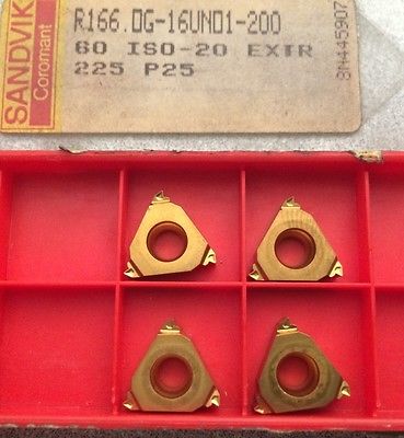 SANDVIK Coromant R166.0G-16UNO1-200 60 ISO 225 P25 Lathe Carbide 4 Inserts Gold
