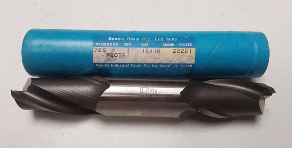 Besly Bendix HSS Double End Mill 2 Flutes 15/16 New USA 22221 785 P4036