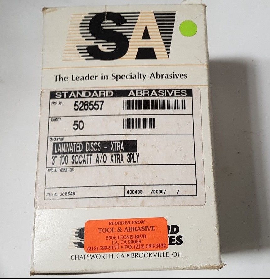 50 Pcs Standard Abrasives 100 SOCATT Laminated Disc Scotch XTRA 3" 3 PLY 526557
