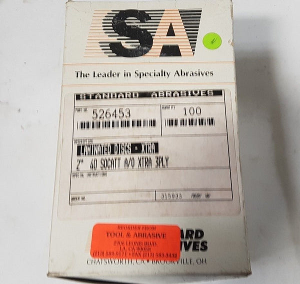 100 Pcs Standard Abrasives 2" Laminated Disc XTRA Scotch Hole 526453 3 PLY 40