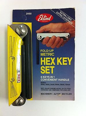 Eklind Fold-Up Metric Hex Key Set Allen Wrench 3mm 4mm 5mm 6mm 8mm 10mm USA