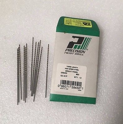 Lot of 12 HSS Taper Length Drills #50 QC-91P PRECISION Twist Drills PTD USA Made