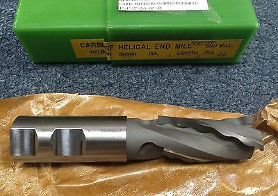 Carbide Tipped Helical End Mill 1.0" x 1.0" x 2.0" Roughing Weldon Shank 3 Flute