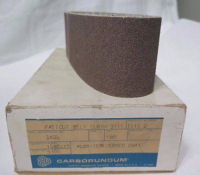 Carborundum Abrasives 10 Fastcut Cloth Aloxite Belts 40 Grit Closed Coat 3"x24"