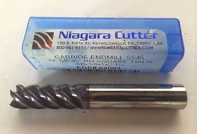 Niagara Cutter 3/8 x 3/8 x 1 x 2-1/2 End Mill 5F SE 45 RH Carbide S545 62003 New