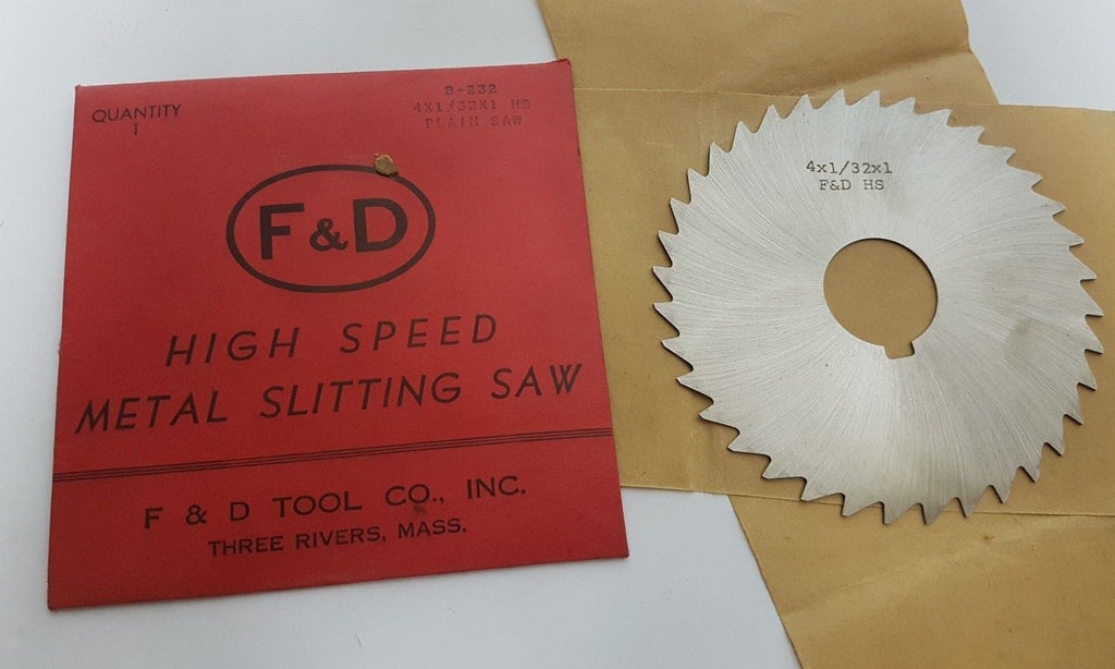 F&D Cutting Tools Metal Plain Slitting Saw HS Cutter 4 x 1/32 x 1 B-232 New