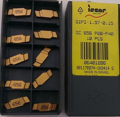 ISCAR GIPI 1.57 0.15 IC 656 Carbide Inserts Grooving 10 Pcs Lathe Self Grip Gold Free Shipping