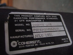 COHERENT INNOVA 300 Power Supply Laser 310 Laserpure 60 System Powertrack