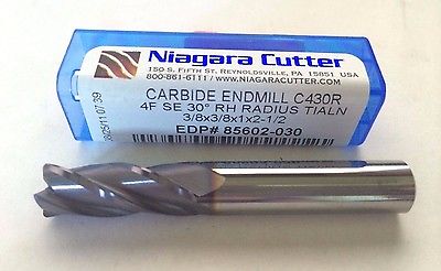 Niagara Cutter 3/8 x 3/8 x 1 x 2-1/2 End Mill 4F SE 30 RH Carbide C430R 85602 03
