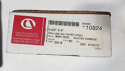 100 Sheets Carborundum Paper Silicon Carbide 3-2/3" X 9" 10824 GRIT 320 FLEX 90