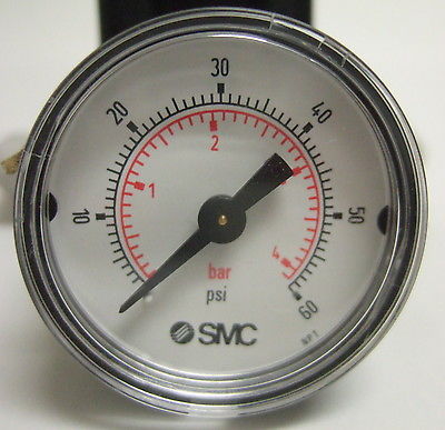 SMC ARX21-N01P Regulator w/ Gauge 1/8NPT ports .05-.3MPa Pressure Range 60PSI