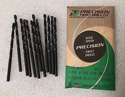 Lot of 12 High Speed Steel Drills PRECISION Twist Drills #24 R18A 118 Deg USA