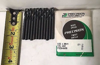 Lot of 12 High Speed Steel Drills 4.90 M/M PRECISION Twist Drills 4ASM USA Made