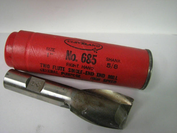 Cleveland #685 HSS End Mill 1" Diameter 5/8" Shank 2 Flutes Brand New