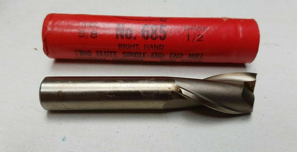 Cleveland No 685 HSS End Mill 5/8 Diameter 1/2 Shank 2 Flutes New Made in USA