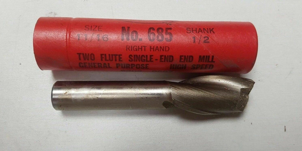Cleveland Twist Drill NO. 685 HSS Single End Mill 11/16 1/2 Shank 2 Flutes New
