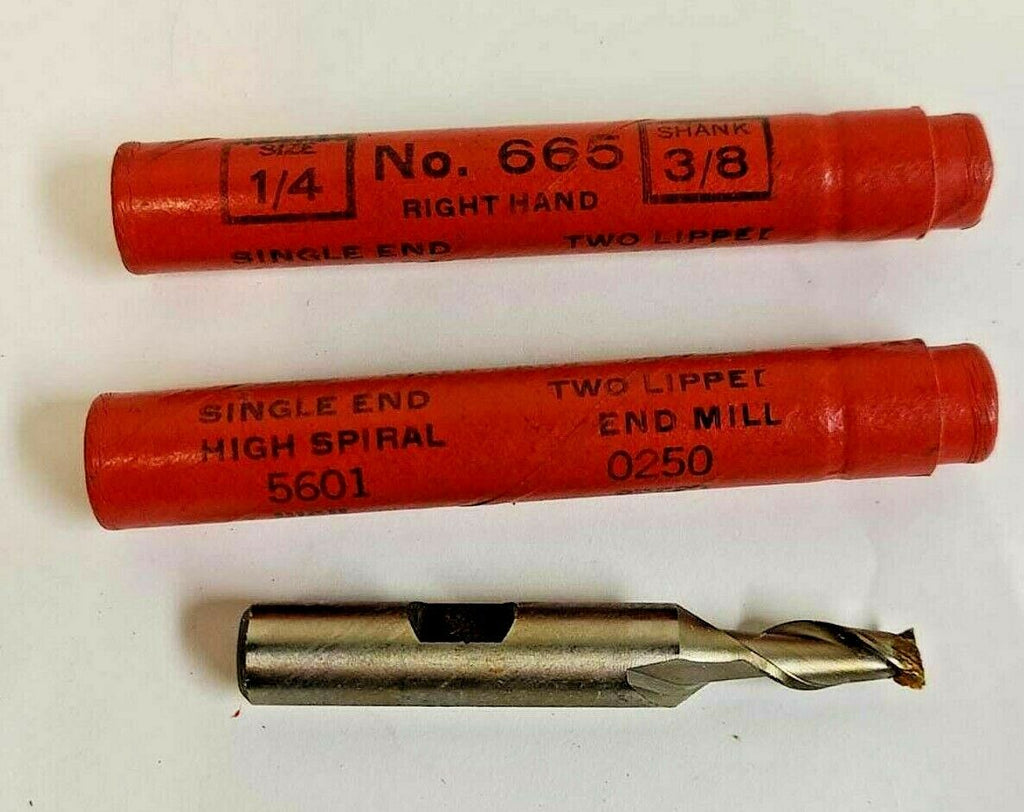 Lot of 2 Cleveland #685 HSS End Mill 1/4" Diameter 3/8" Shank 2 Flutes New