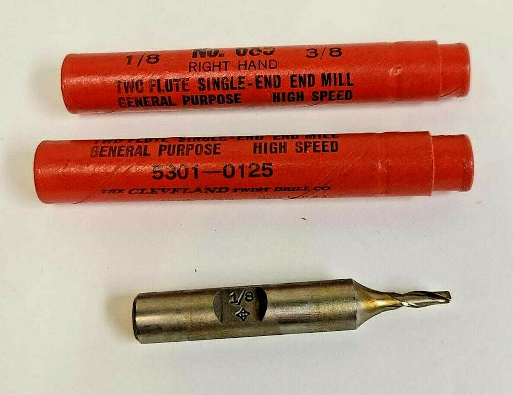 Lot of 2 Cleveland #685 HSS End Mill 1/8" Diameter 3/8" Shank 2 Flutes New