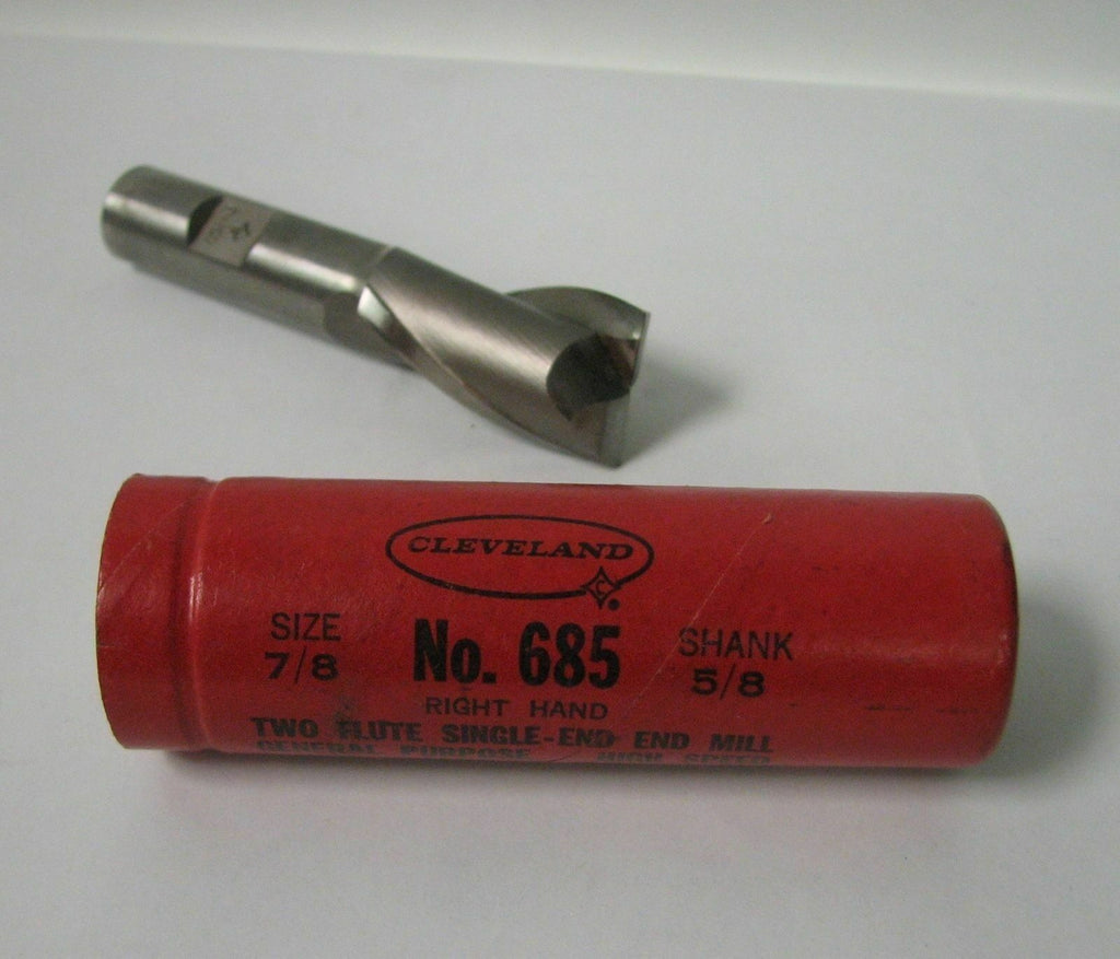 Cleveland #685 HSS End Mill 7/8" Diameter 5/8" Shank 2 Flutes Brand New
