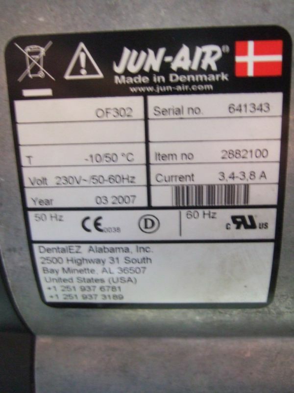 JUN-AIR CustomAir Model CA-823-D Dental Air Compressor Dual Head Oil Free OF302
