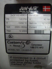 JUN-AIR CustomAir Model CA-823-D Dental Air Compressor Dual Head Oil Free OF302